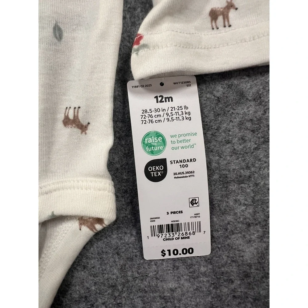 Carter's Child of Mine Long Sleeve Bodysuit 12m White Woodland‎ Print Cotton